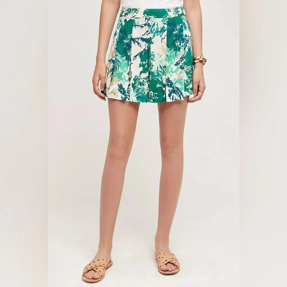 ELEVENSES‎ by ANTHROPOLOGIE NWOT Kadu Pleated Skort in Green Motif - Picture 1 of 10